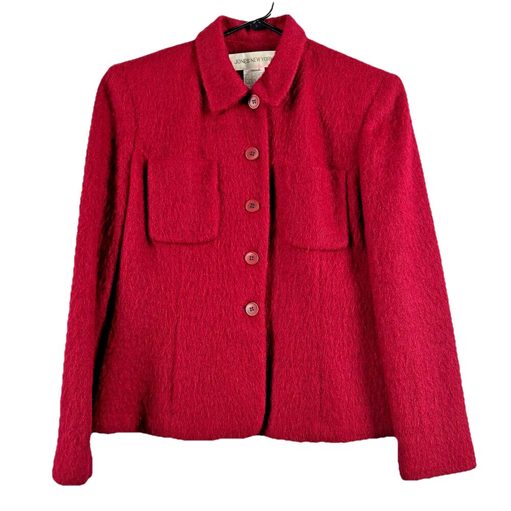 Jones New York Size 4 Wool Alpaca Mohair Red Blazer Jacket Lined Holiday Event